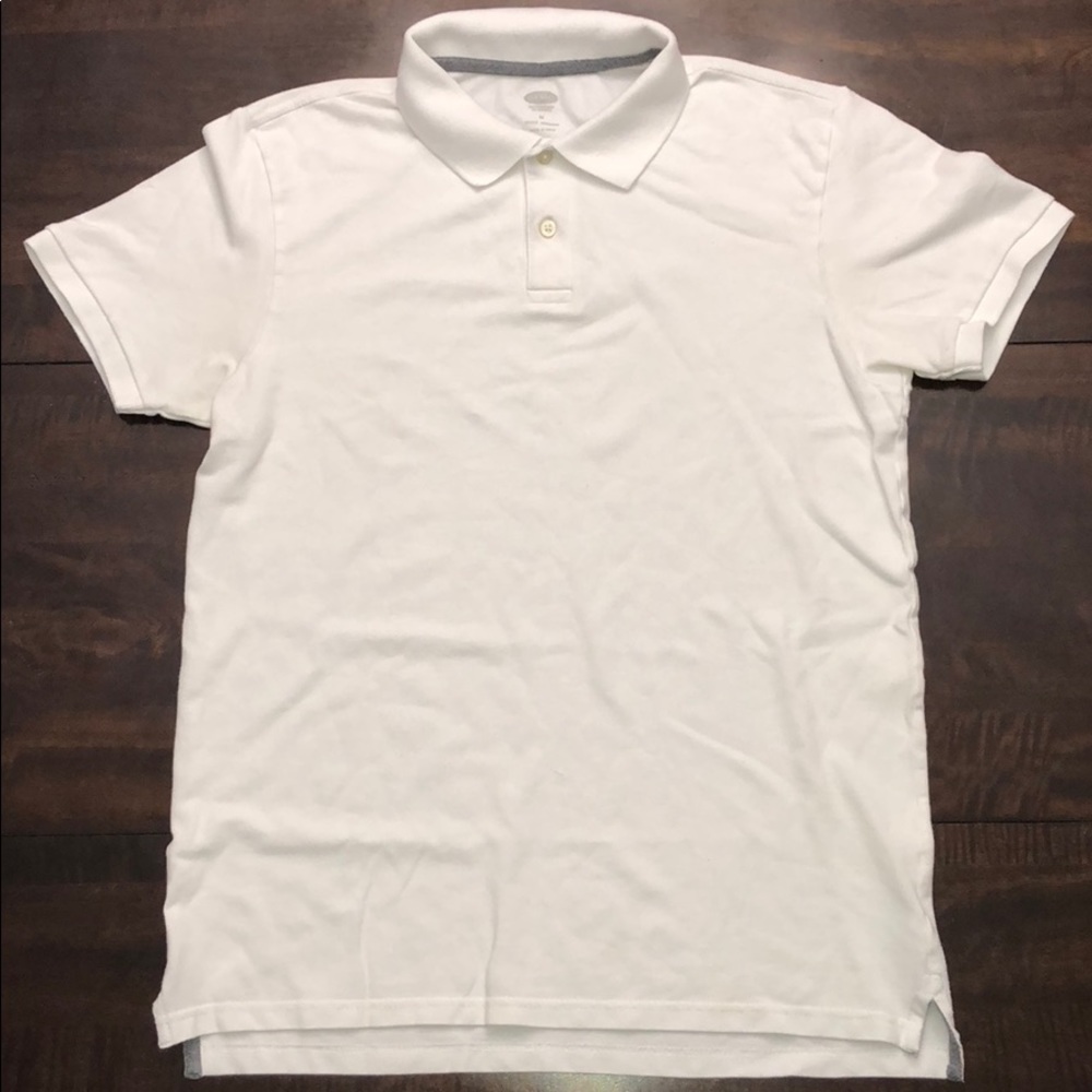 Boys white Old Navy polo shirt.